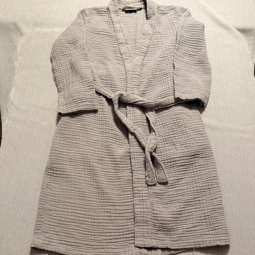 Aegean Concept Cotton Gauze Bath Robe Small Gray Turkish Spa Kimono Belted
